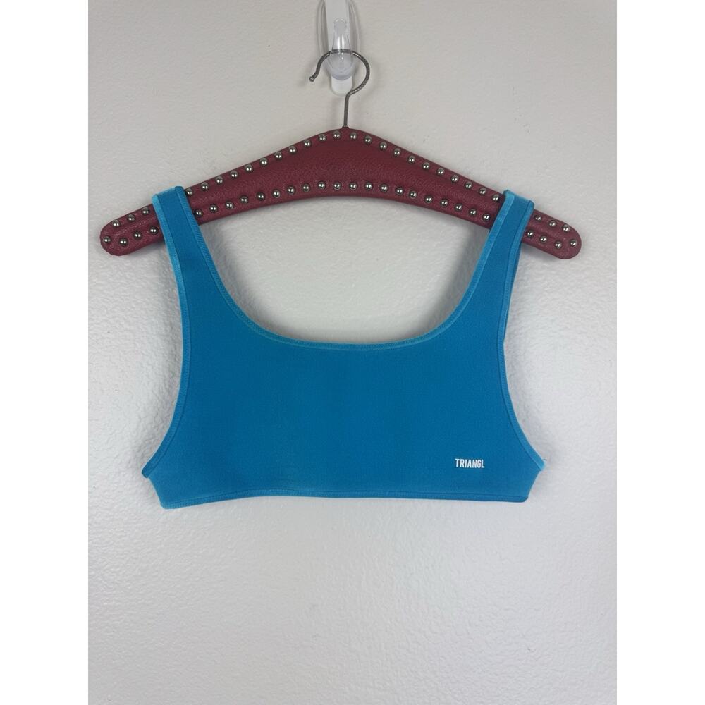 Triangl Velvet Neoprene Sporty Swimsuit Bikini Top Turquoise Blue Medium